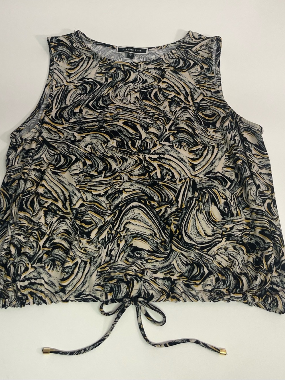 Sleeveless Drawstring Tank Top in Black, White & Gold by Melanie Lyne